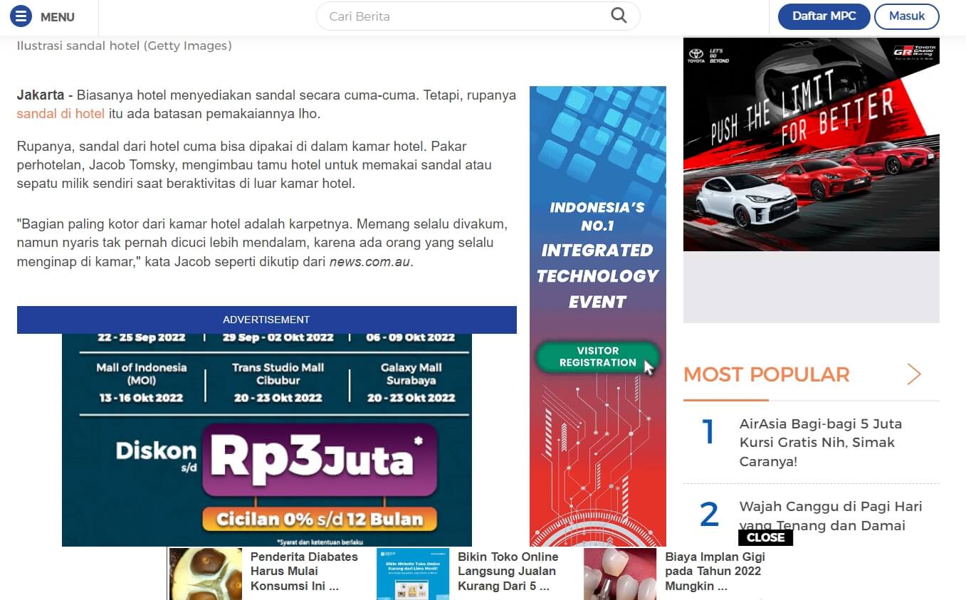 インドネシアのWebメディアDetik.comに掲載された広告
