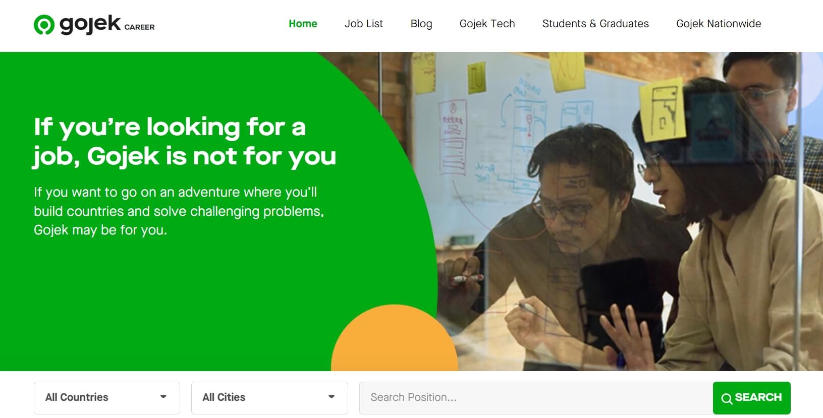 Gojekの採用情報ページ