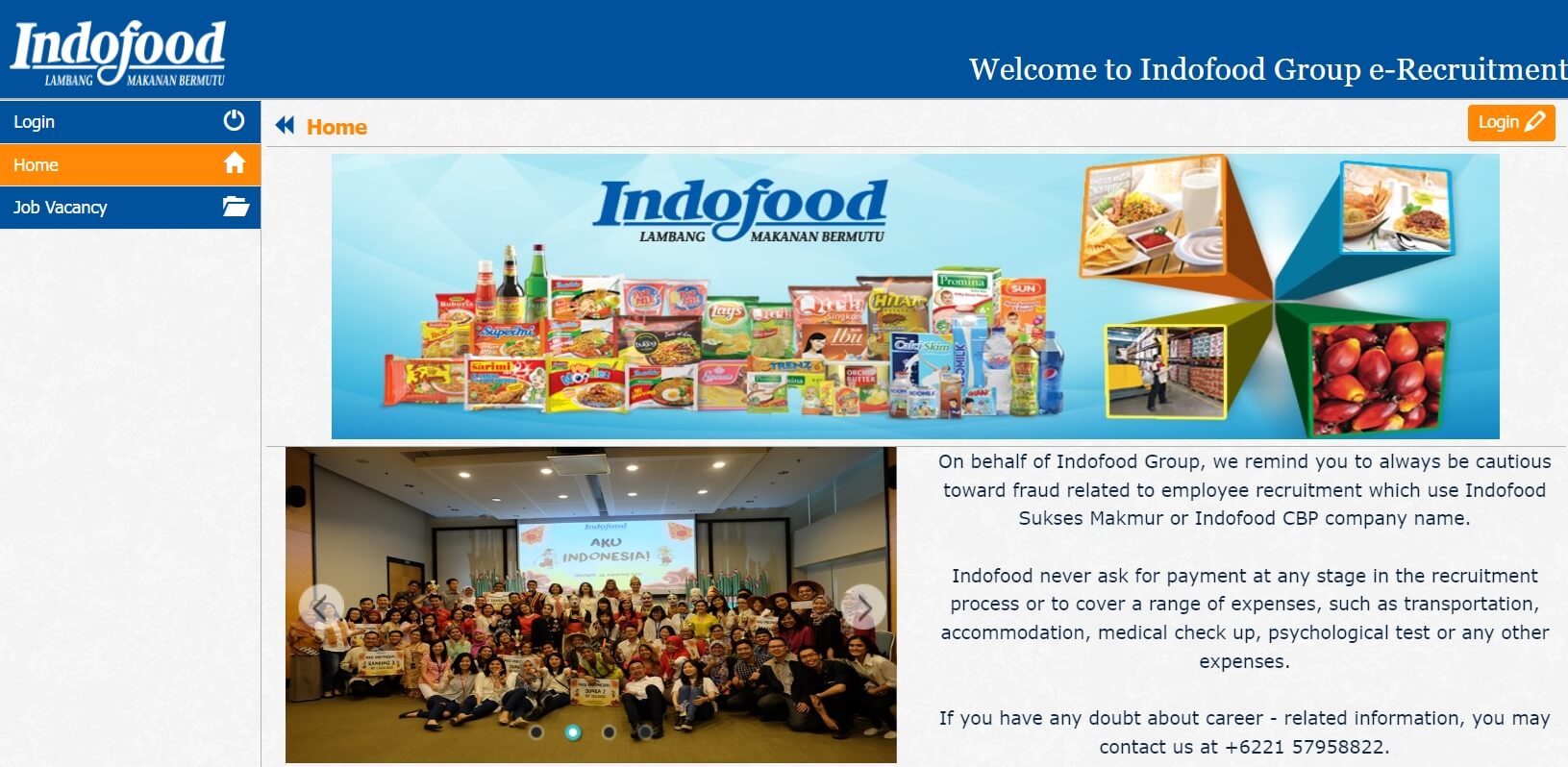 Indofoodの採用情報ページ