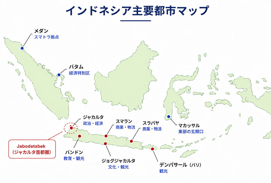 インドネシアの主要都市と地方都市