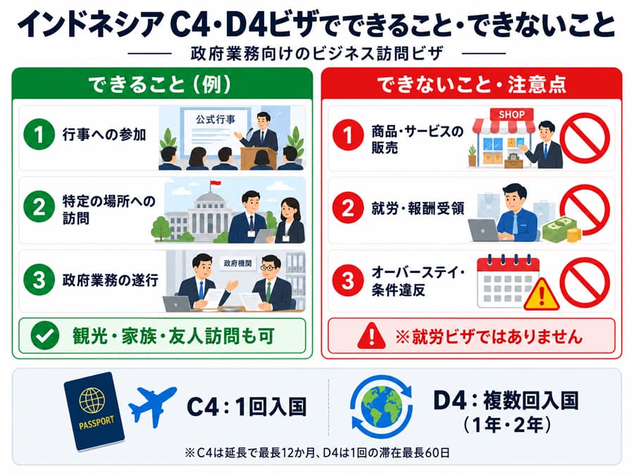 C4・D4ビザでできること