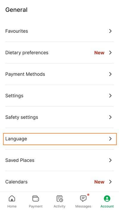 Grabアプリの言語設定