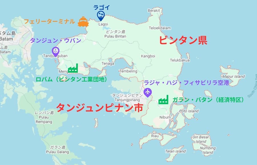 ビンタン島の主なエリア